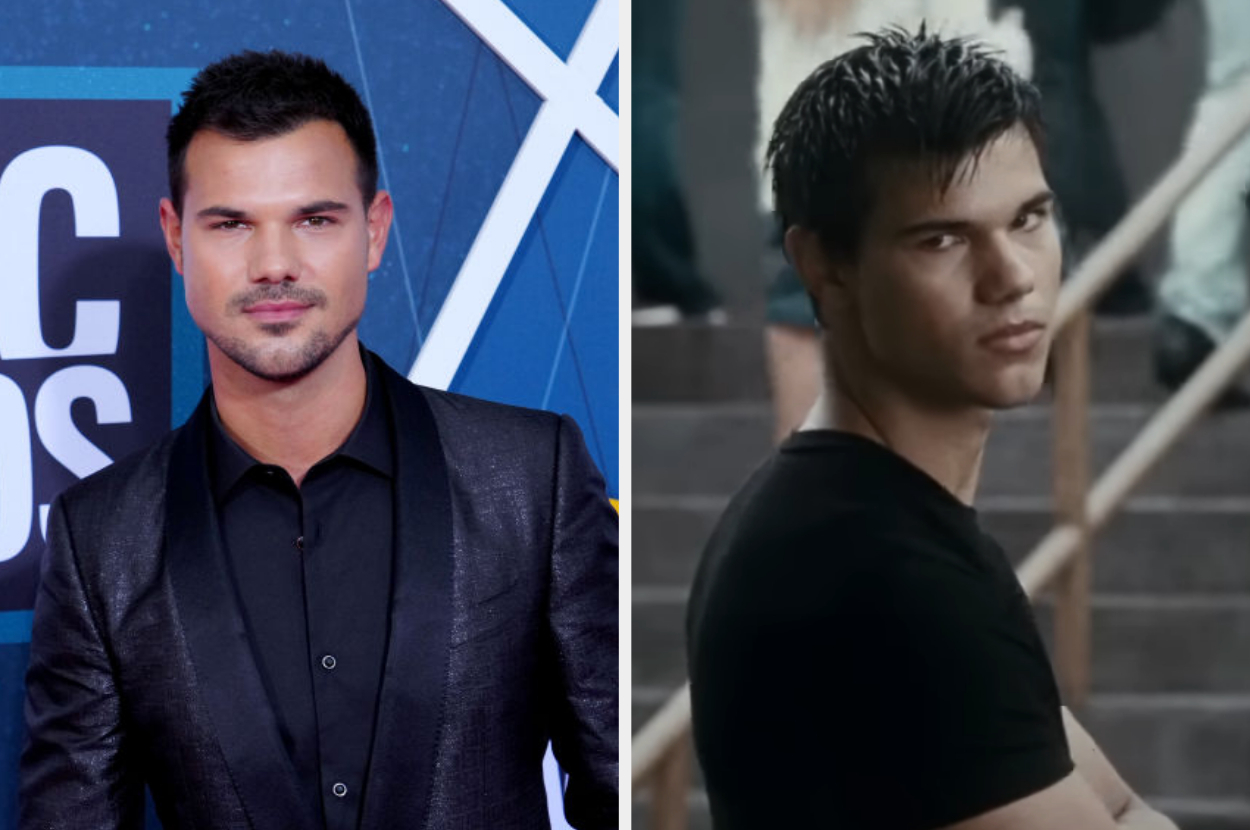 Taylor Lautner in real life and as Jacob