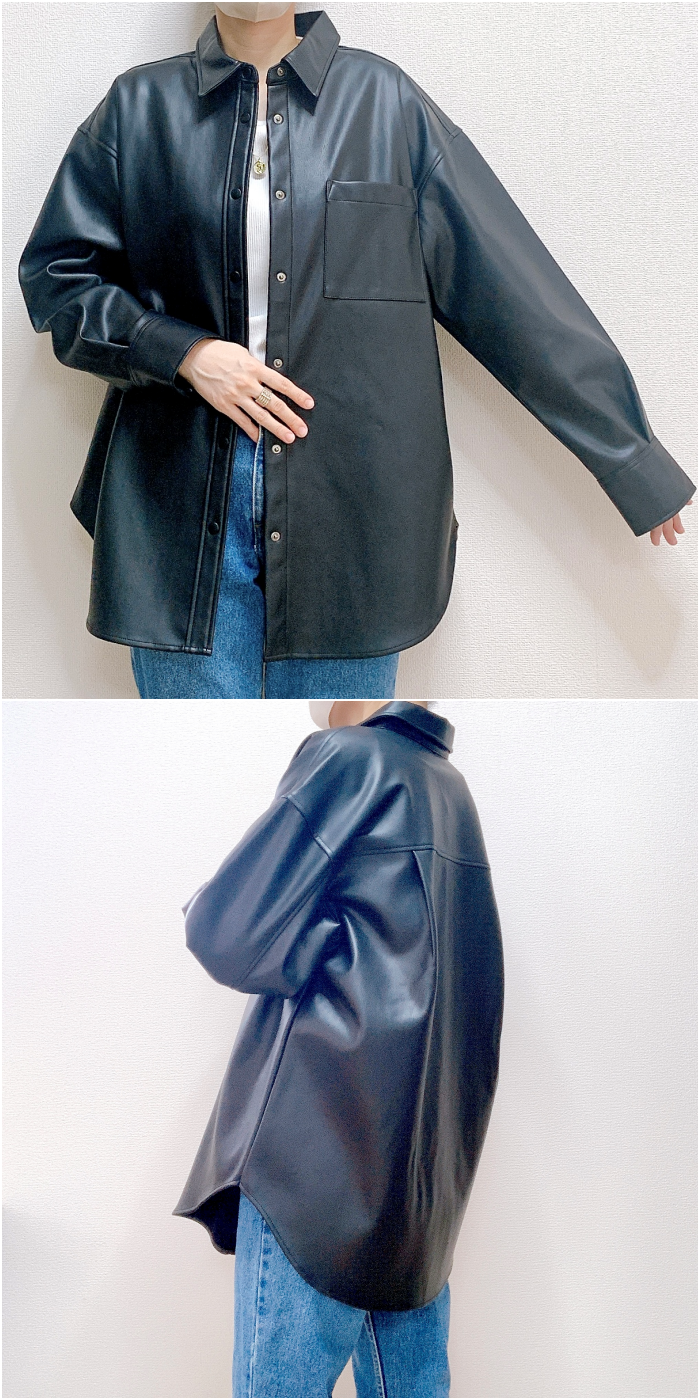 GU(ジーユー)のおすすめのレディースアイテム「フェイクレザーオーバーサイズシャツ(長袖)(セットアップ可能)」
