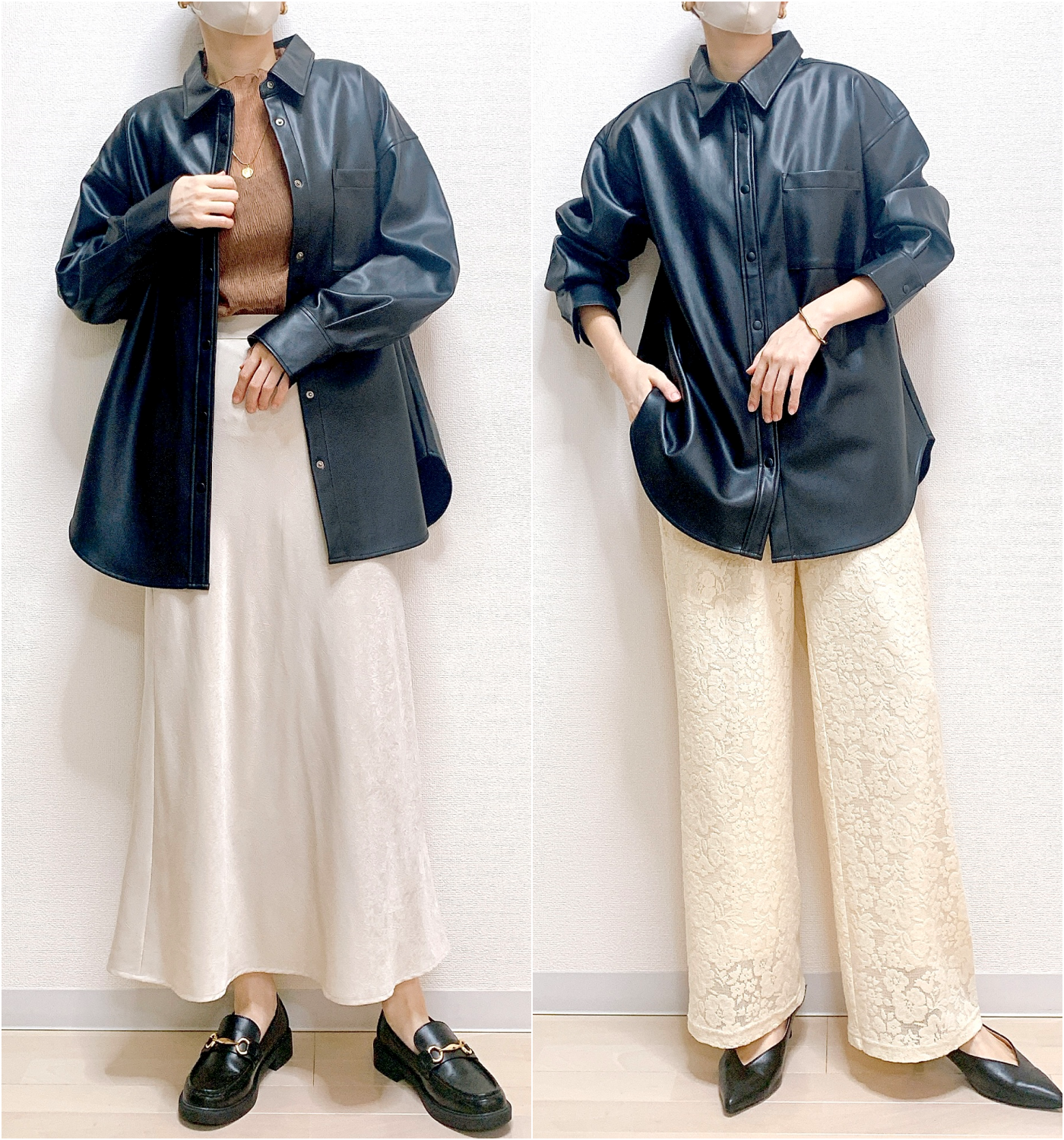 GU(ジーユー)のおすすめのレディースアイテム「フェイクレザーオーバーサイズシャツ(長袖)(セットアップ可能)」