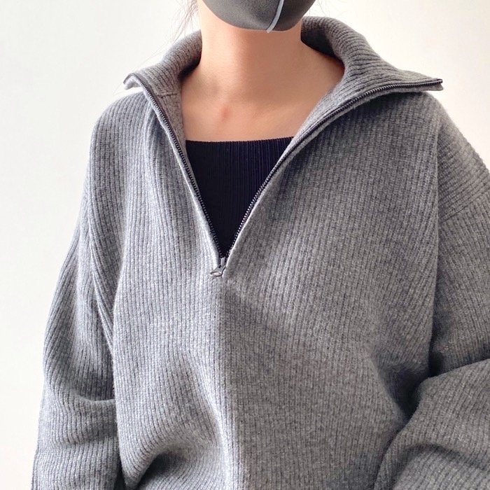 ユニクロのオススメのトップス「プレミアムラムハーフジップセーター（長袖）」