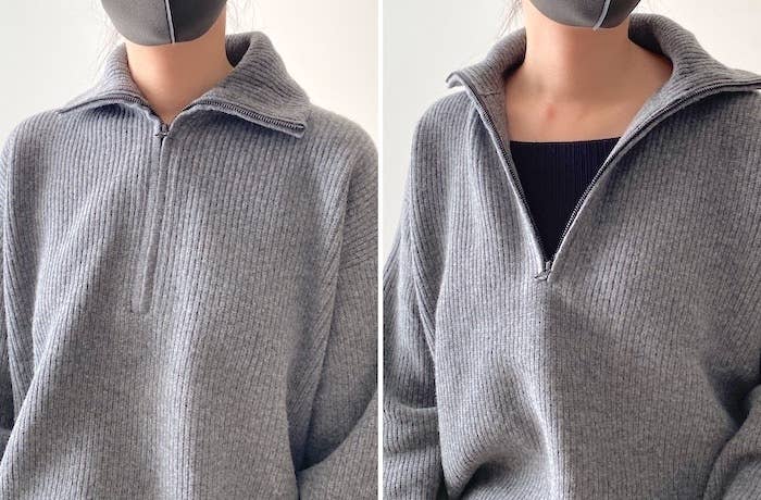 ユニクロのオススメのトップス「プレミアムラムハーフジップセーター(長袖)」