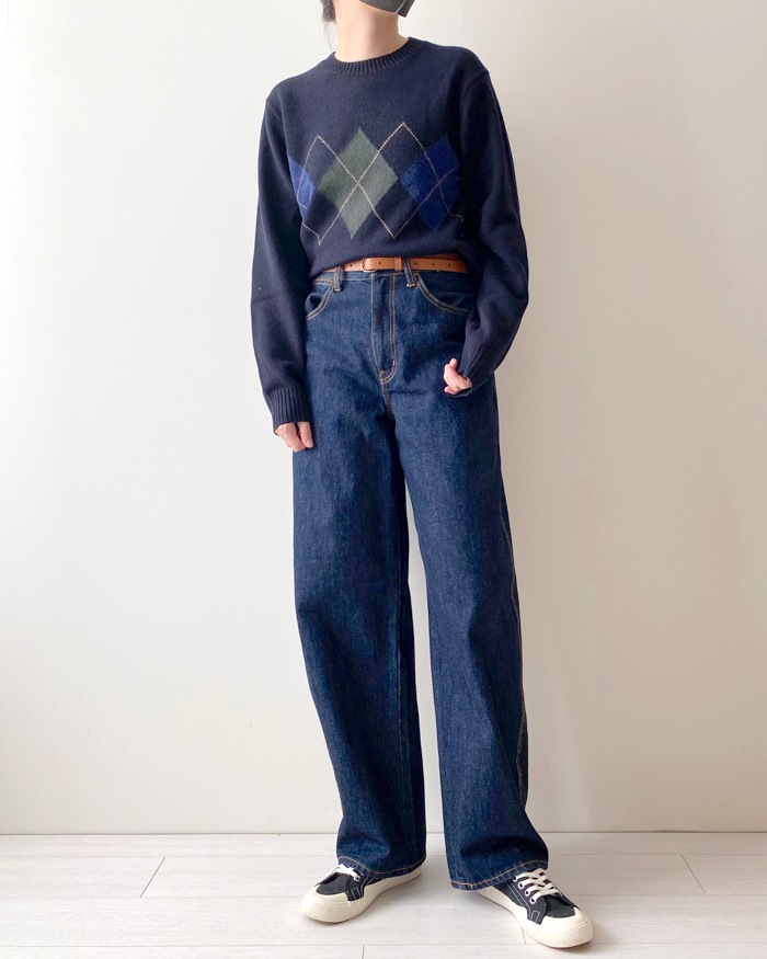 ユニクロのオススメのトップス「プレミアムラムクルーネックセーター（アーガイル・長袖）」