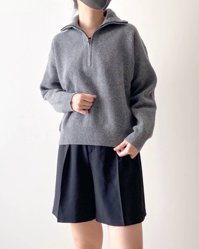 ユニクロのオススメのトップス「プレミアムラムハーフジップセーター（長袖）」