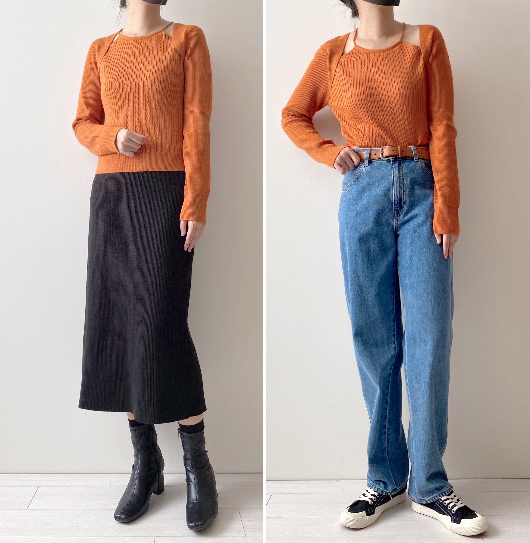 GUのオススメのトップス「レイヤードルックセーター(長袖)+E」のコーディネート