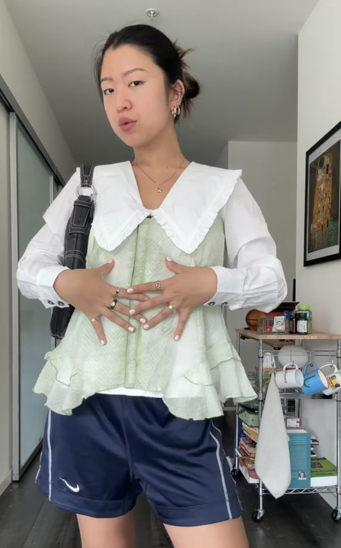 Jackie showing off her Pinterest board outfit