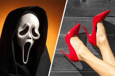 Scream mask and red stiletto heels