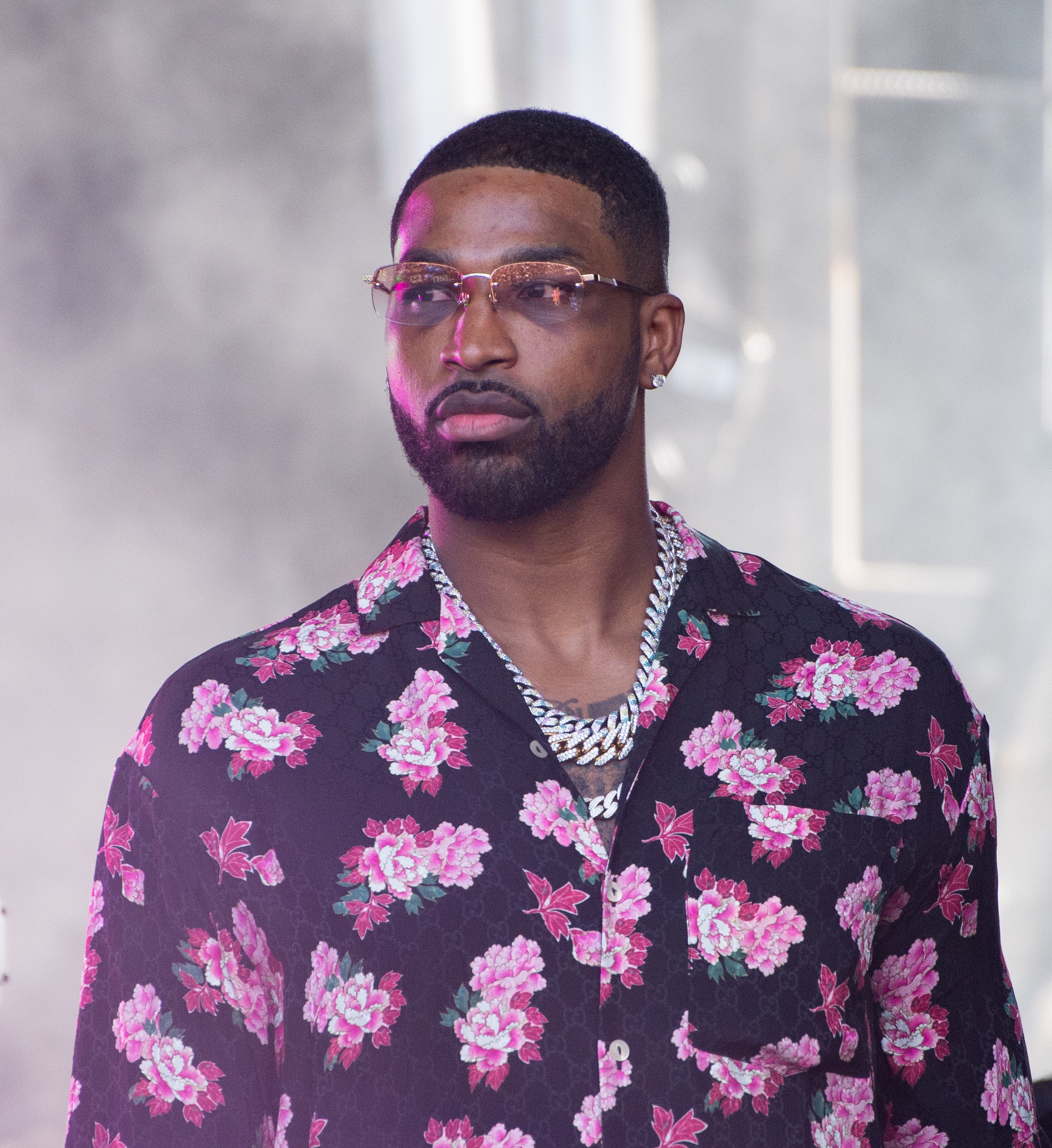 Close-up of Tristan in a floral shirt