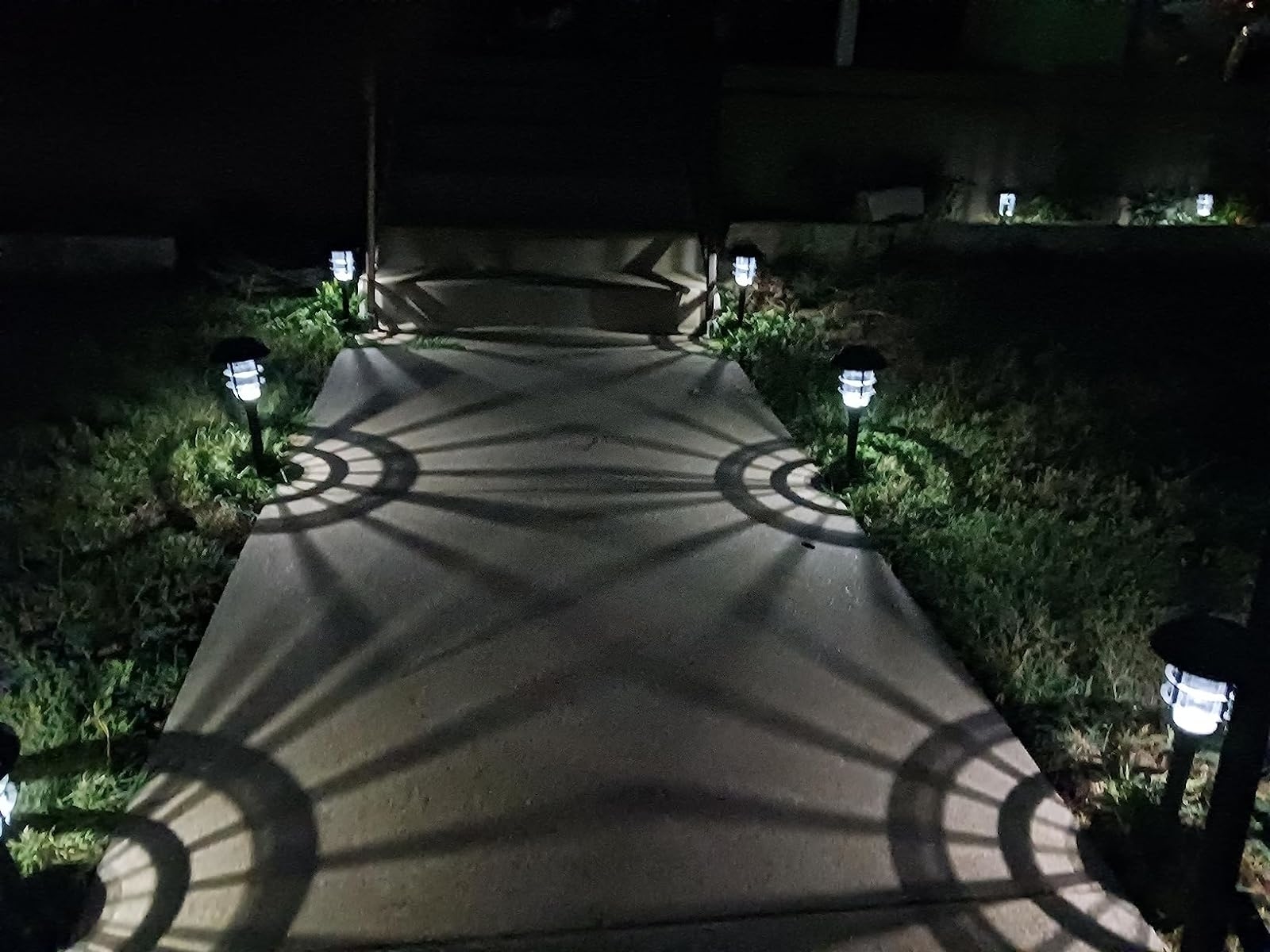 Reviewer&#x27;s walkway lit up with the solar lights