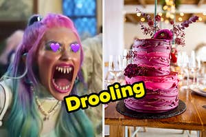 Ghoul screaming and a purple cake