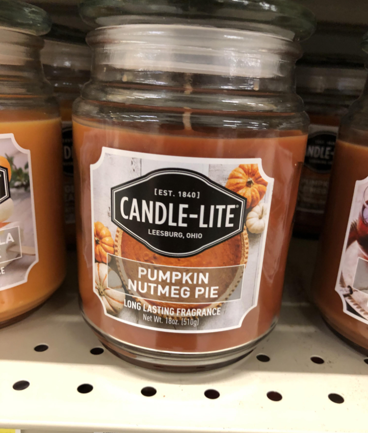 a candle on display in a store