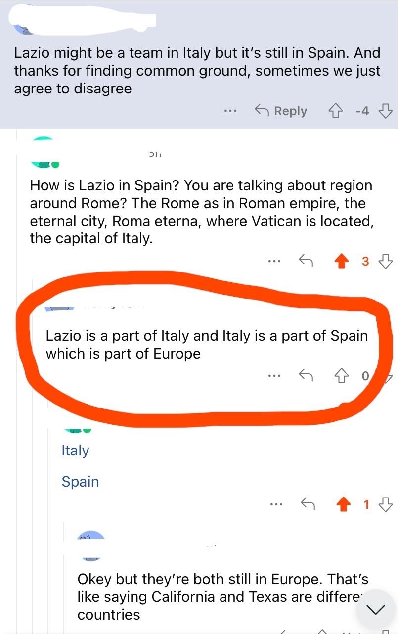 &quot;Italy is a part of Spain which is part of Europe&quot;