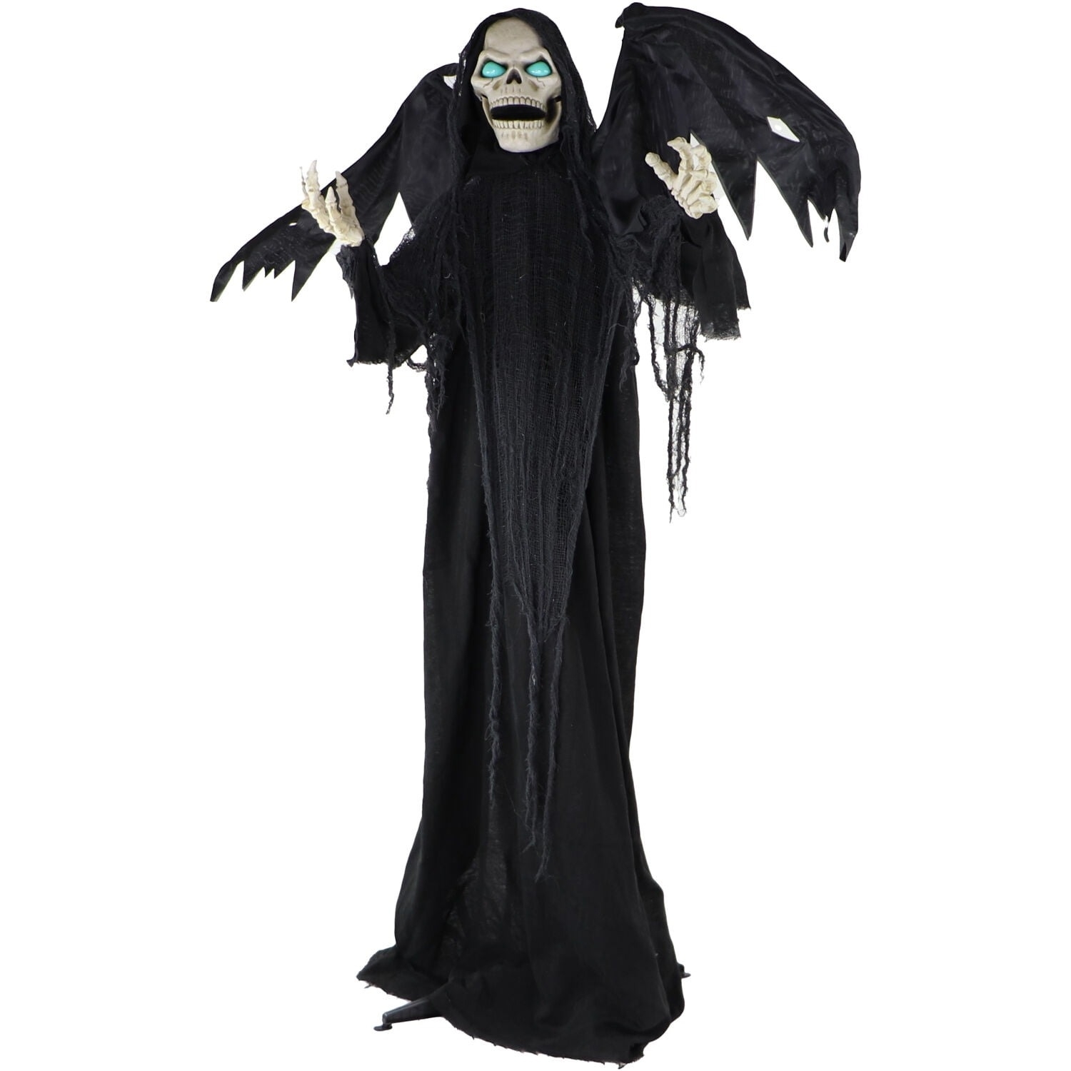 the black cloaked grim reaper with green eyes and wings