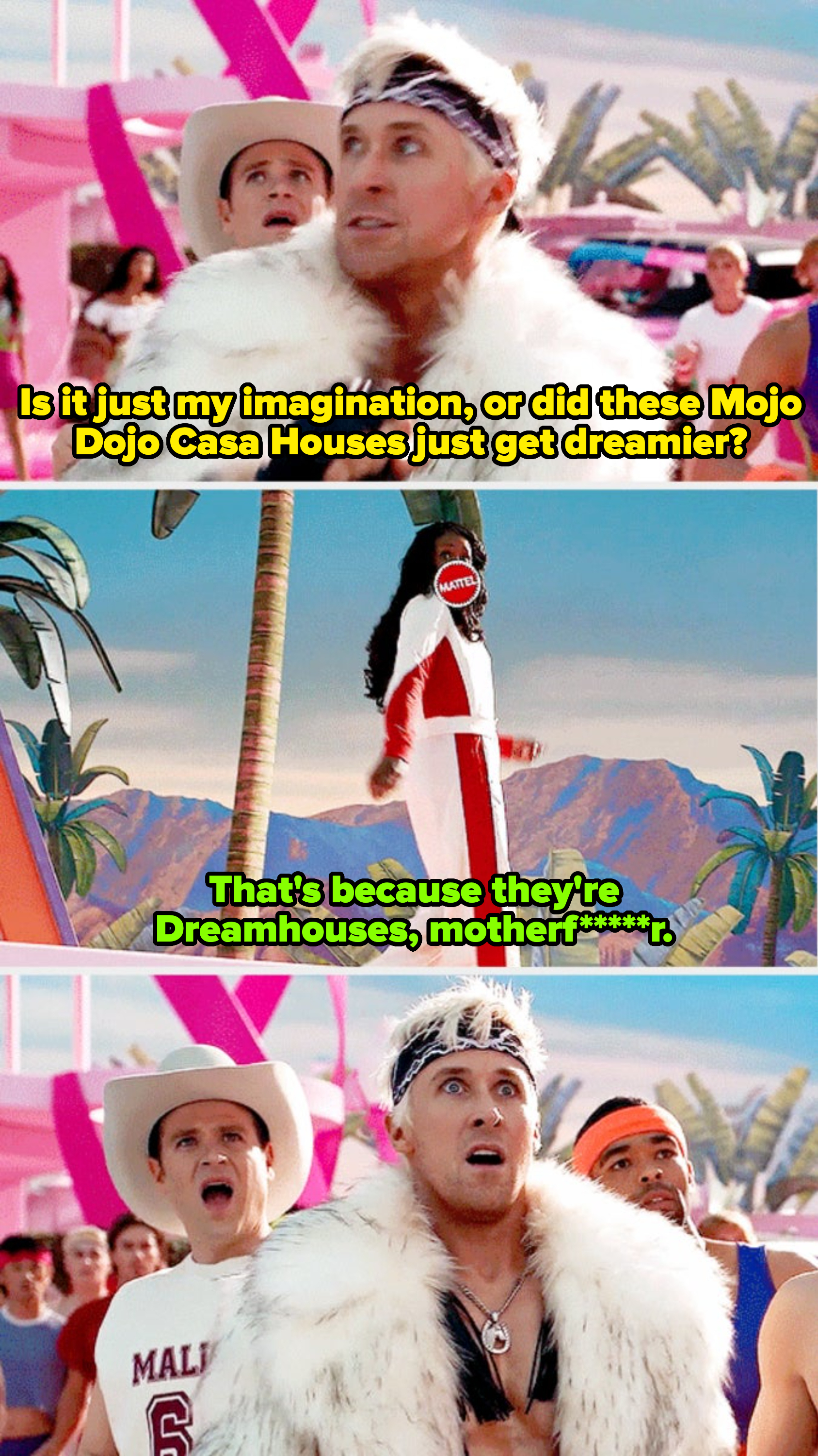 Issa Rae and Ryan Gosling in &quot;Barbie,&quot; with Kek saying &quot;Is it just my imagination, or did these Mojo Dojo Casa Houses just get dreamier?&quot;