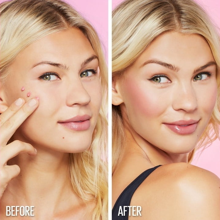 a person before and after using the blush