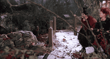 gif of the witches from hocus pocus walking in sync through the street