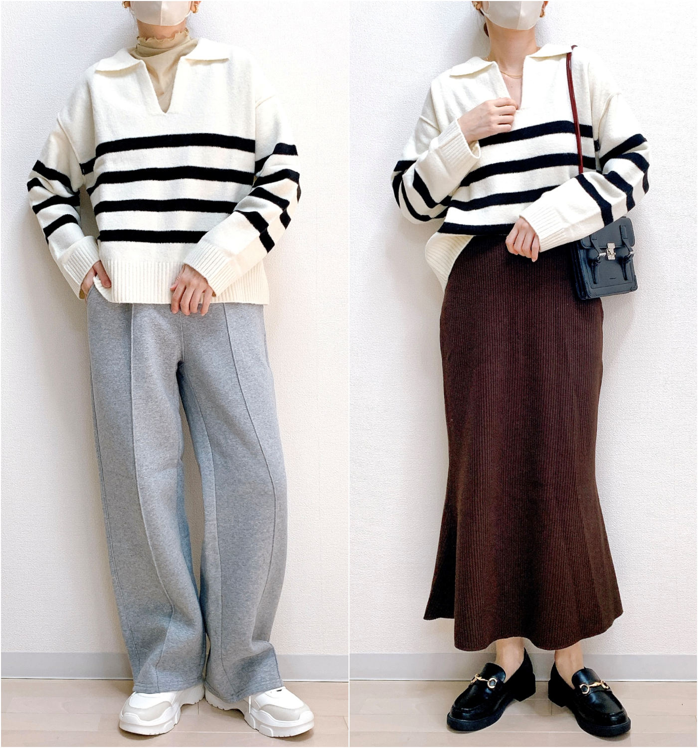 GU(ジーユー)のおすすめのレディースアイテム「パフィータッチスキッパーポロセーター(長袖)(ボーダー)」