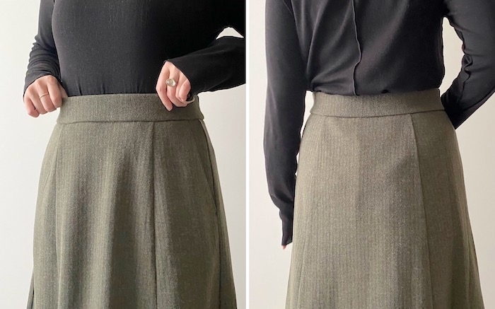 GUのオススメのスカート「ブラッシュドリブフレアロングスカート」