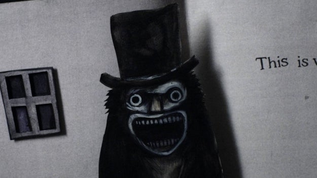 Babadook creature looking like a demented clown with a top hat