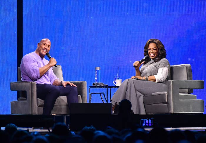 Dwayne Johnson and Oprah during a talk