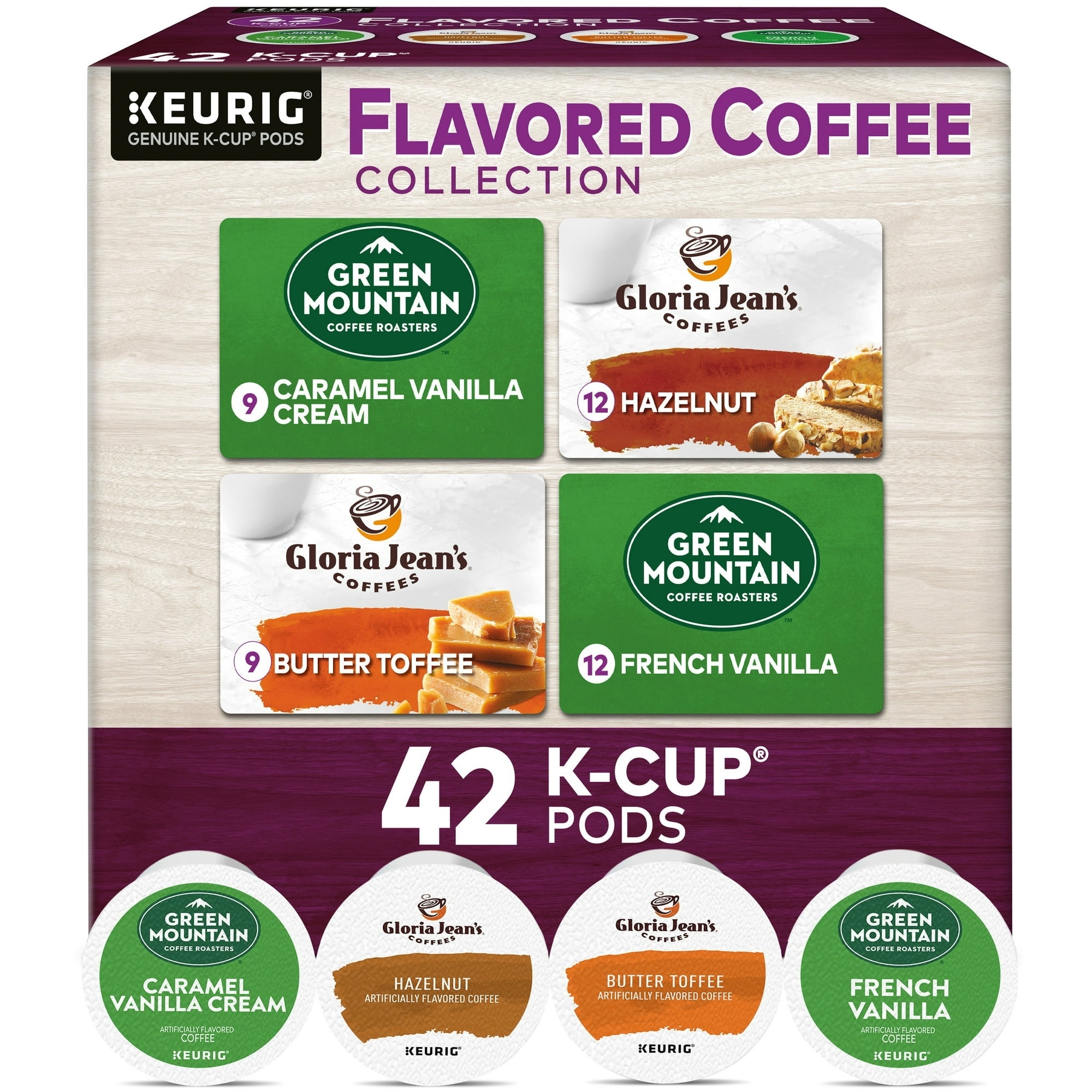 The K-cup box with four different flavors.