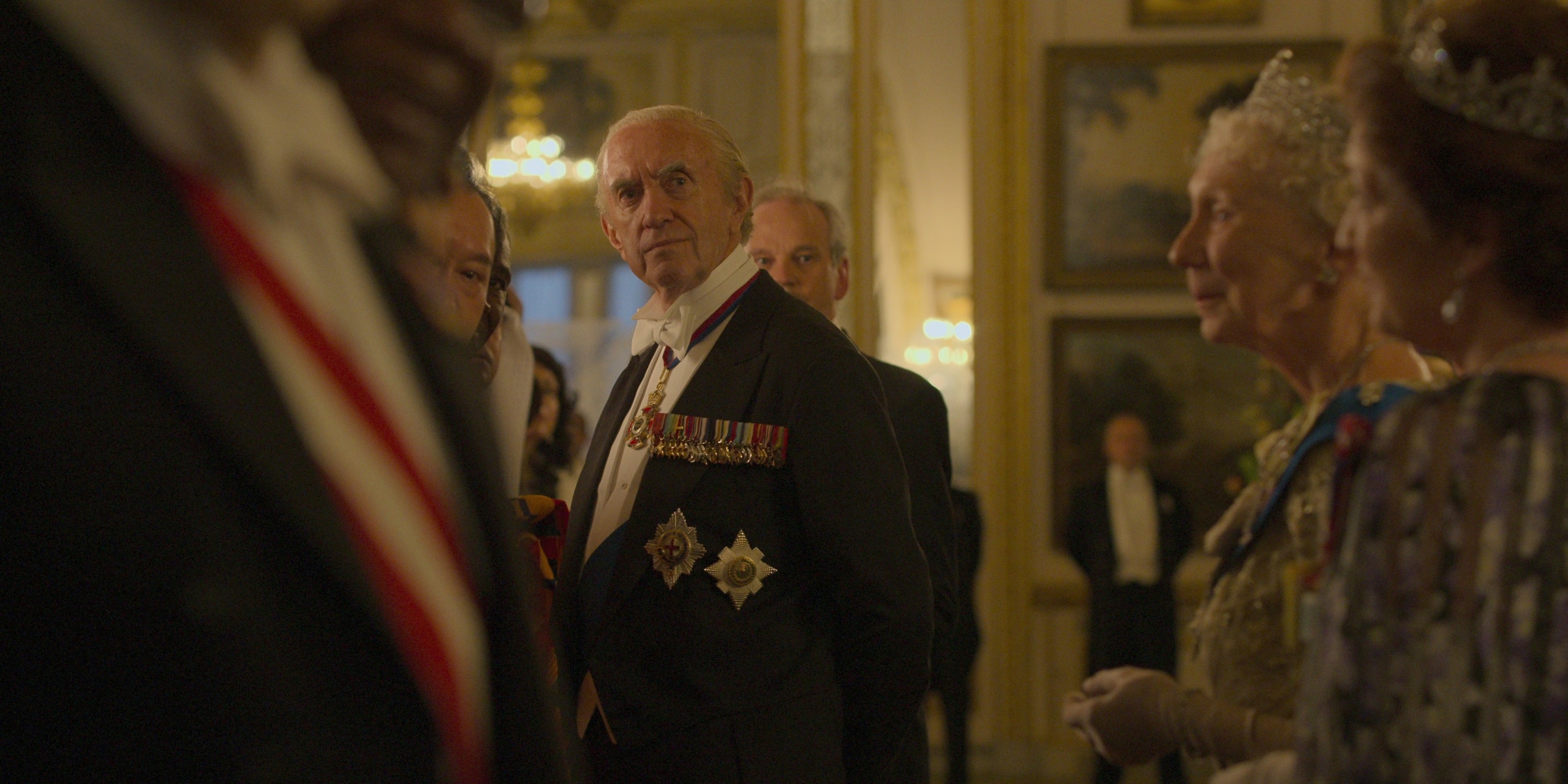 A scene from the series showing Jonathan Pryce as Prince Philip