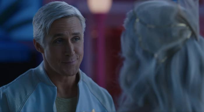 Ryan Gosling as Ken looking at &quot;Barbie&quot;