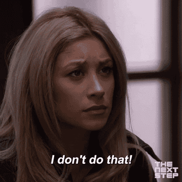 A woman saying "I don't do that"
