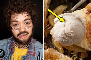 rita ora as post malone on the left and apple pie on the right
