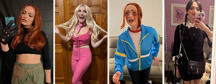 Side-by-side of the author in her costumes