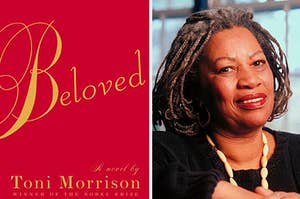 "Beloved" book cover and Toni Morrison