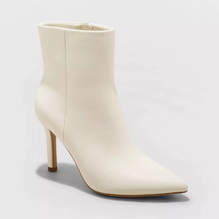 white faux leather boots with stiletto heel
