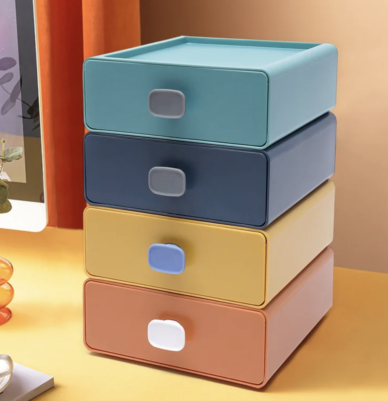 Stackable Storage Box Drawer Organizer Colorful Desktop Workspace