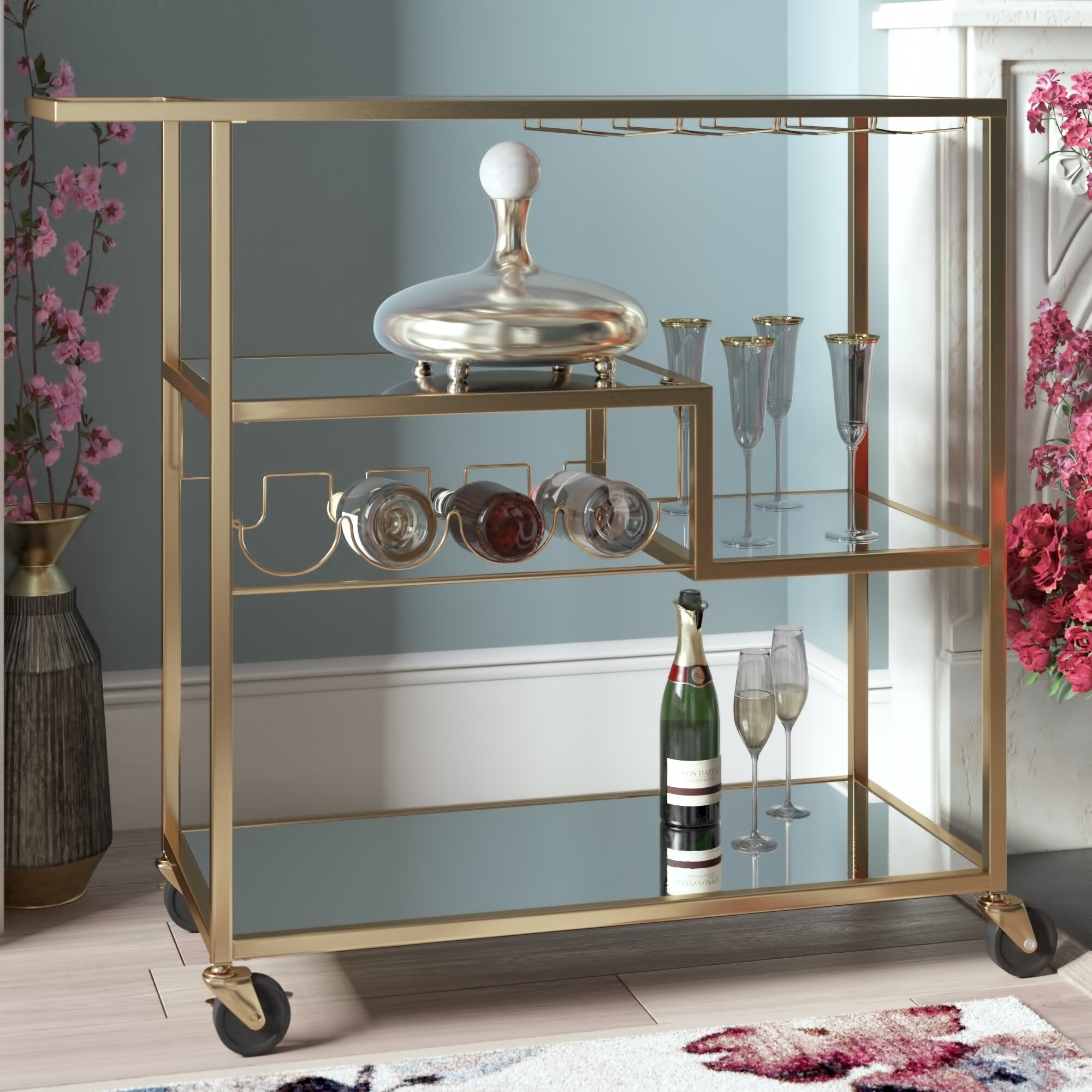 the gold rolling bar cart