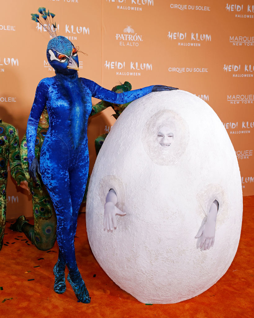 Heidi as a peacock and Tom as an egg