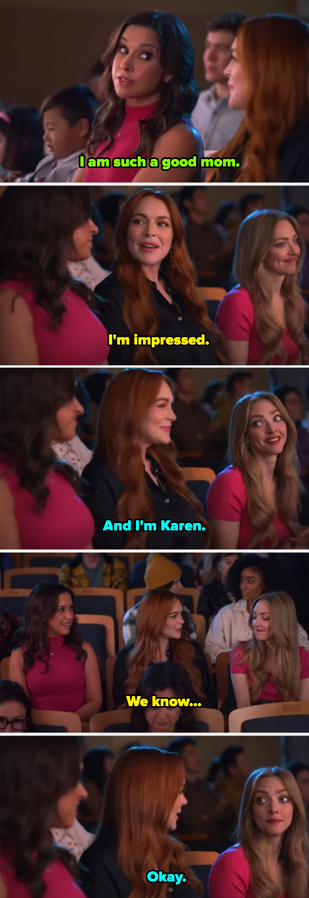 the girls talking in the audience