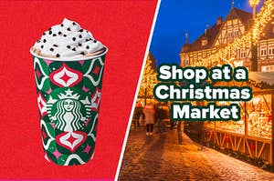 A Starbucks Christmas Latte and a Christmas market.