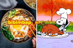 Bibimbap and Snoopy with a tukey.