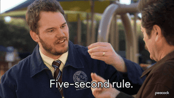 man eating something and saying &quot;five-second rule&quot;