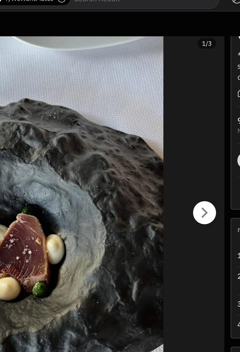 A piece of fish is served in this molten rock-like bowl