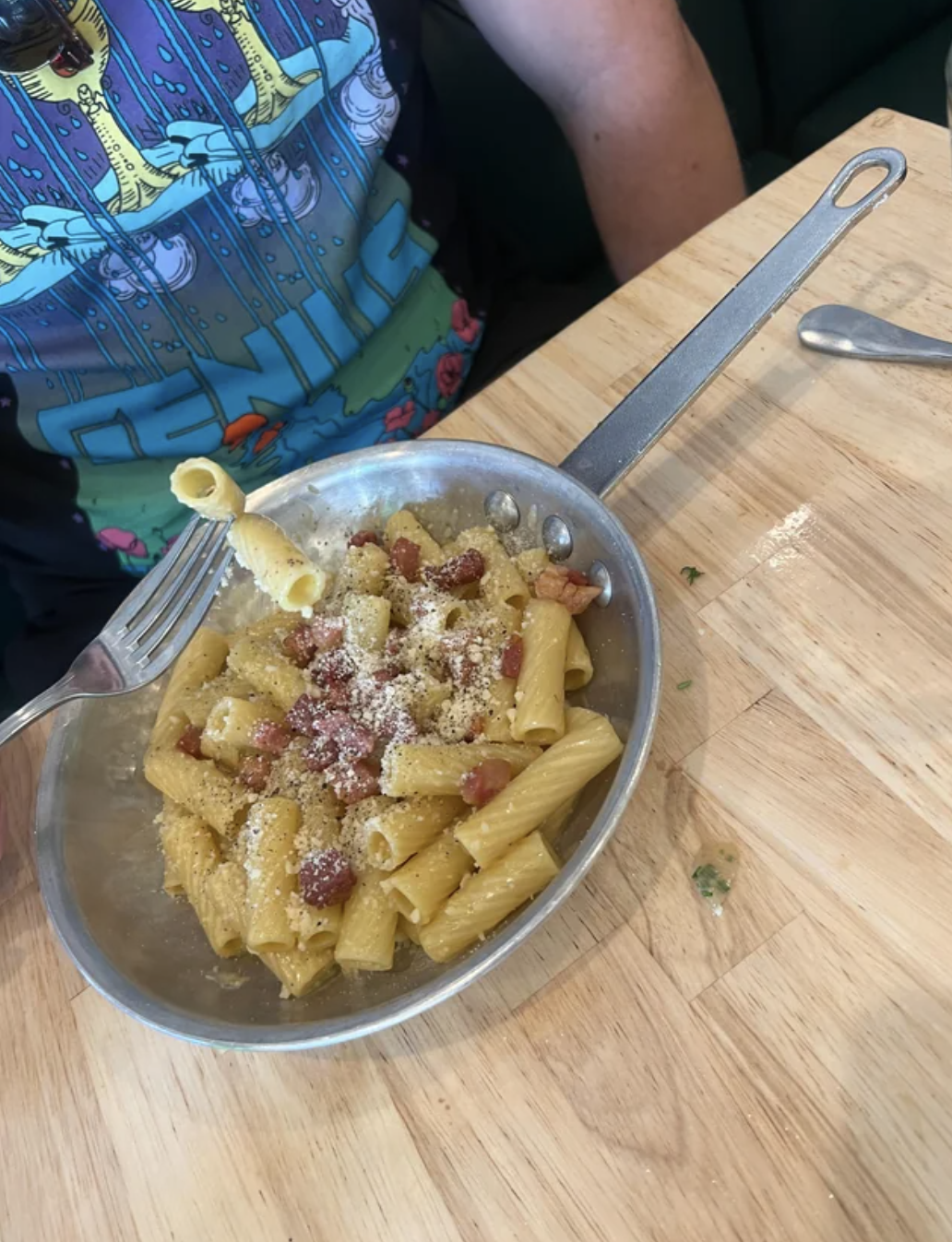 A pasta dish is served in a pan