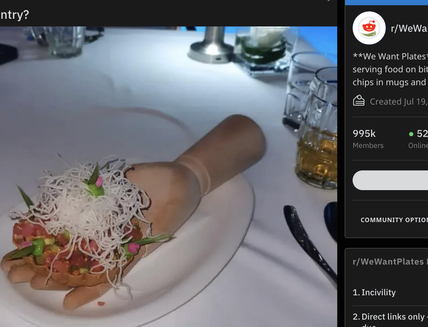 Salsa is served on a mannequin hand