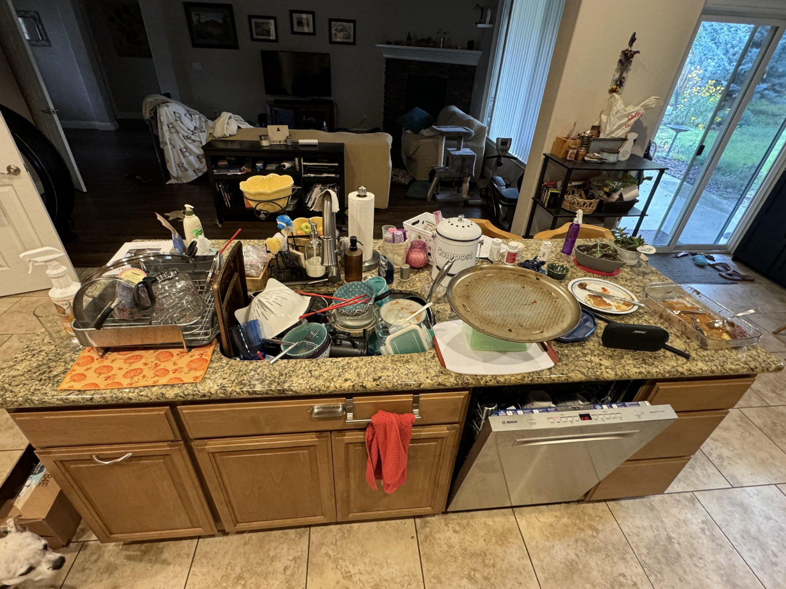a dirty kitchen counter