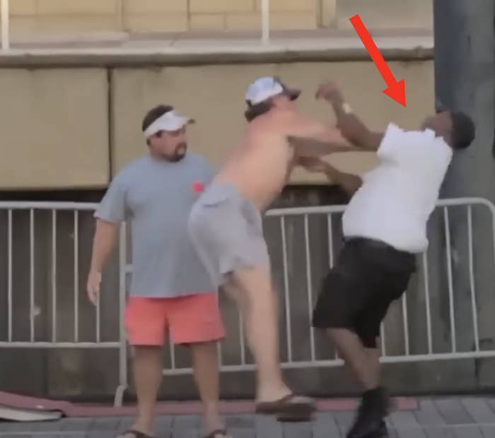 Arrow pointing to Demeion Pickett in a brawl