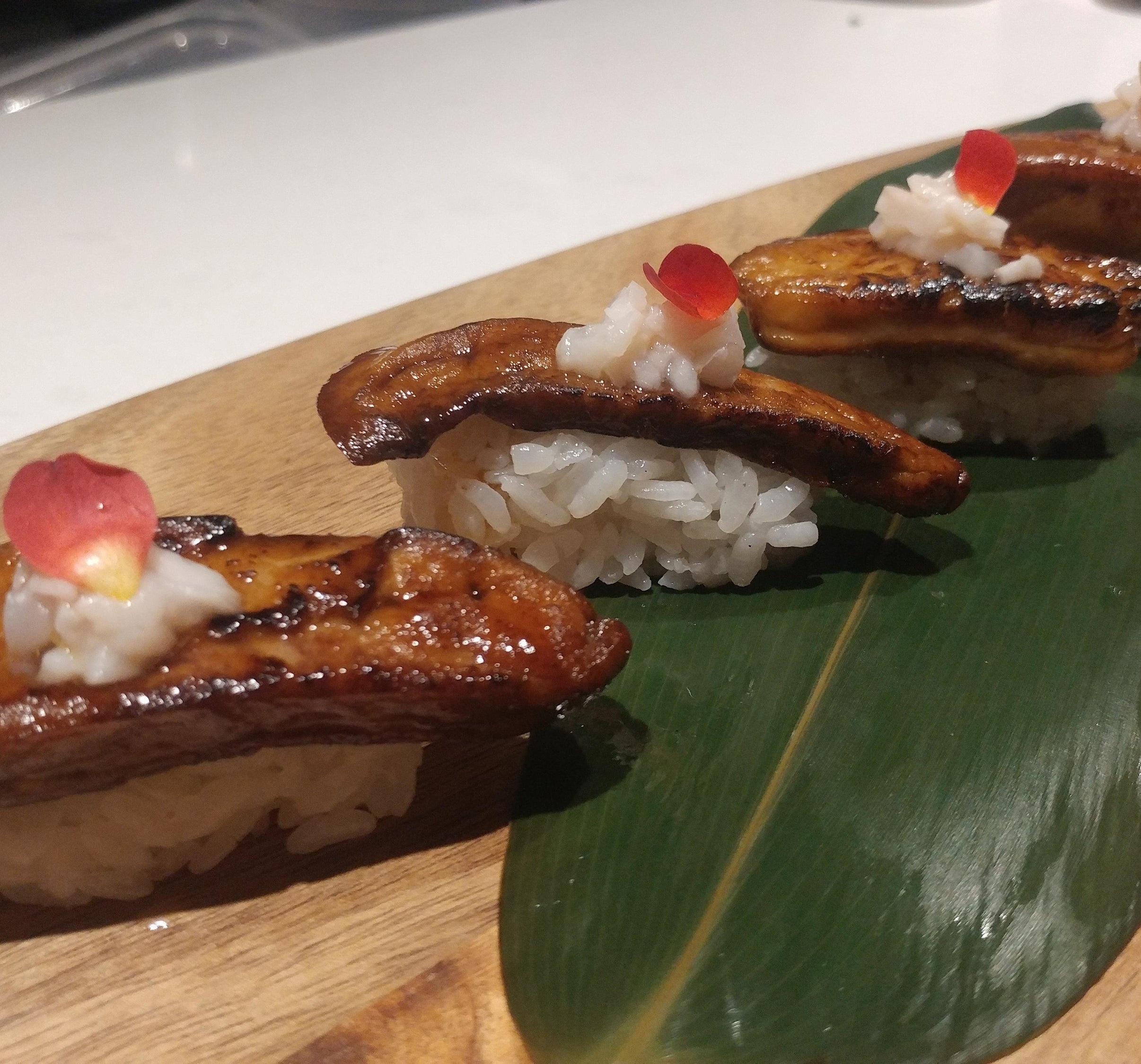 foie gras nigiri at Japanese fusion restaurant