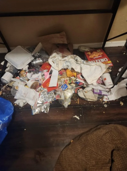 trash under a table
