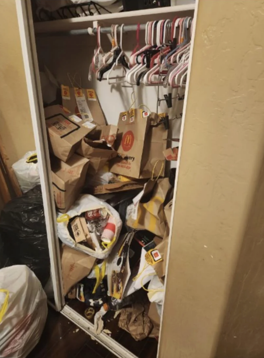 a closet filled with trash