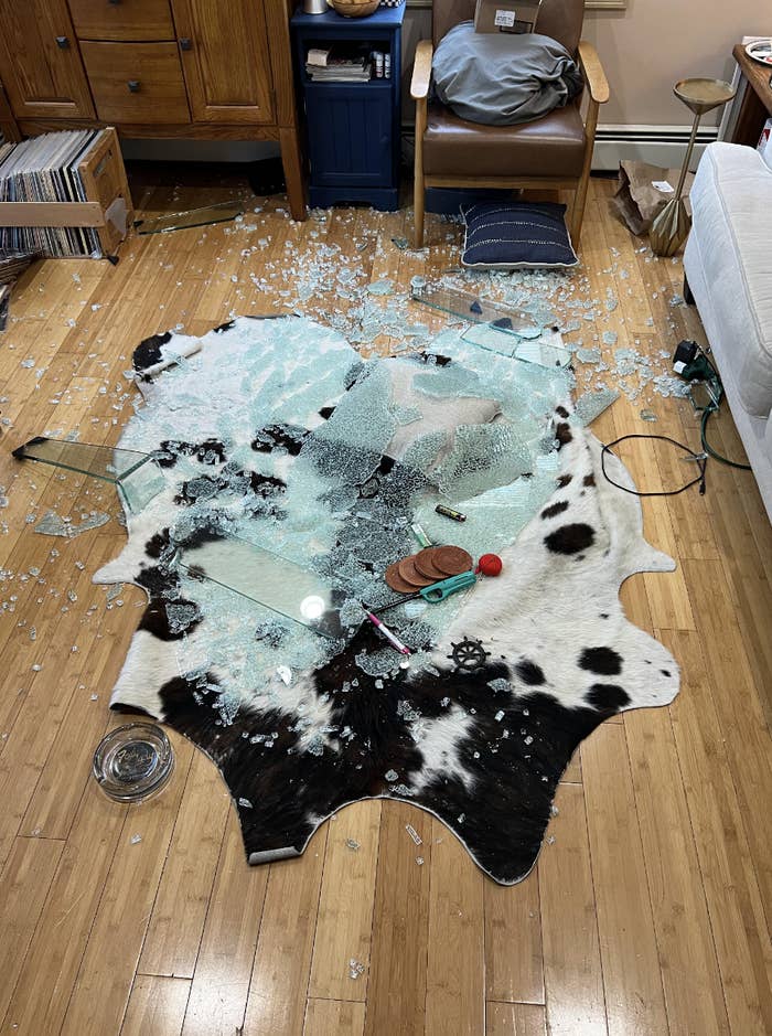 a shattered coffee table