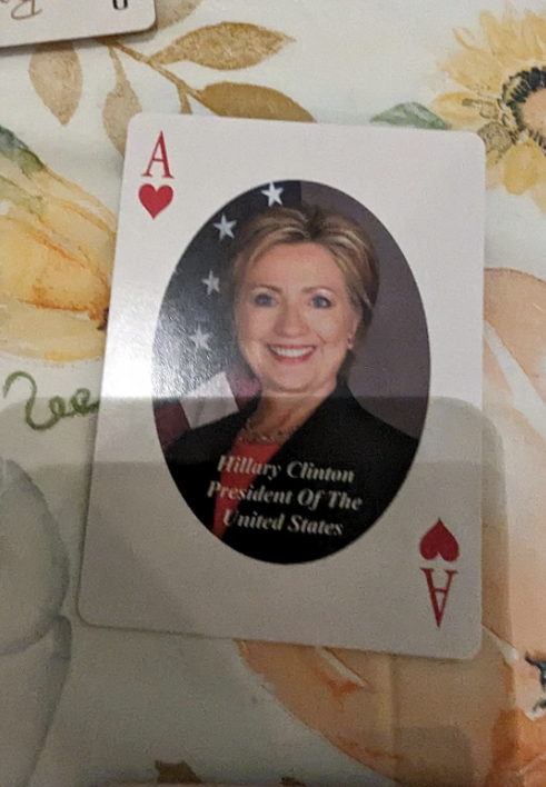 hilary clinton president of the united states on a playing card