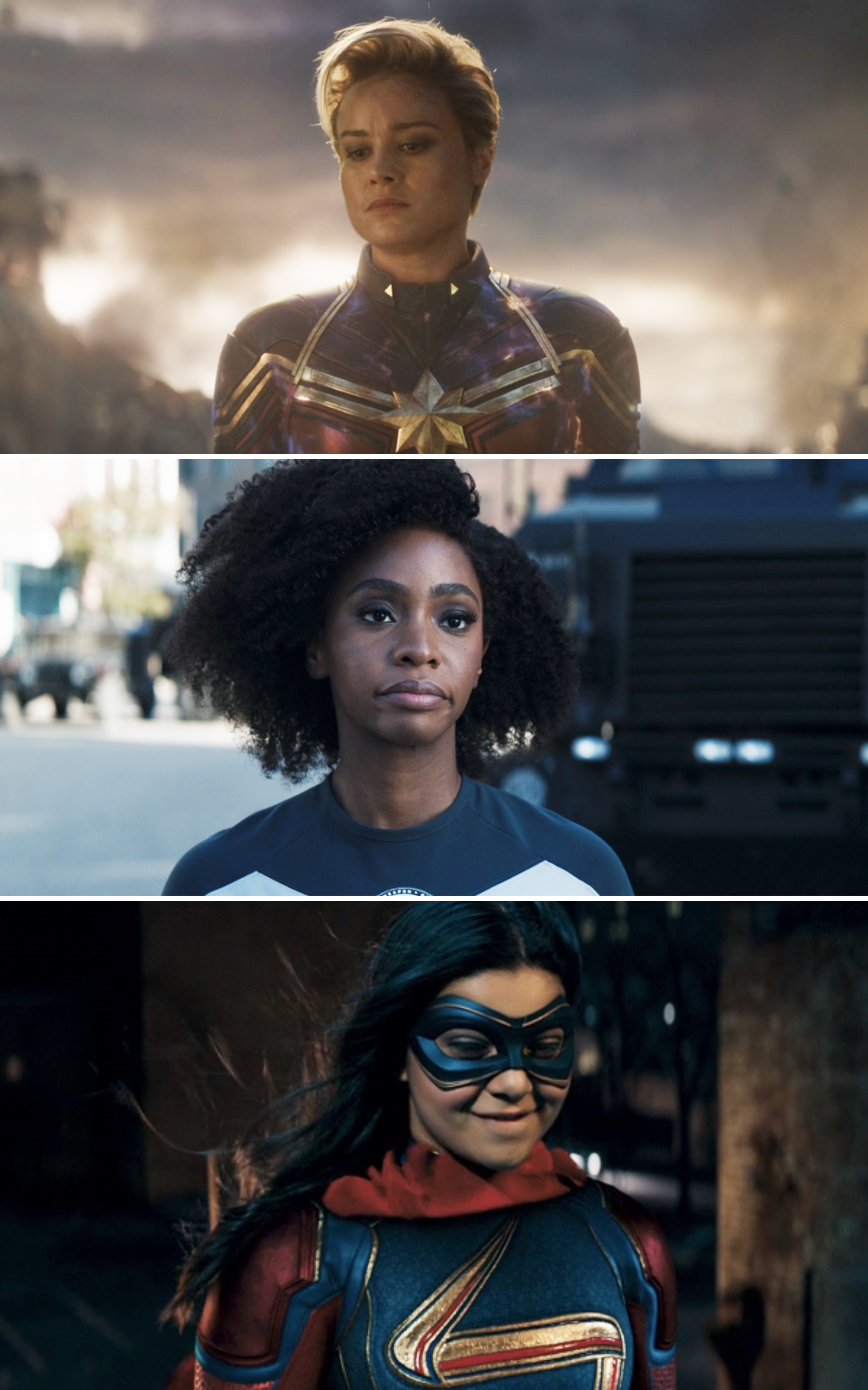 split photos of the 3 superheroes