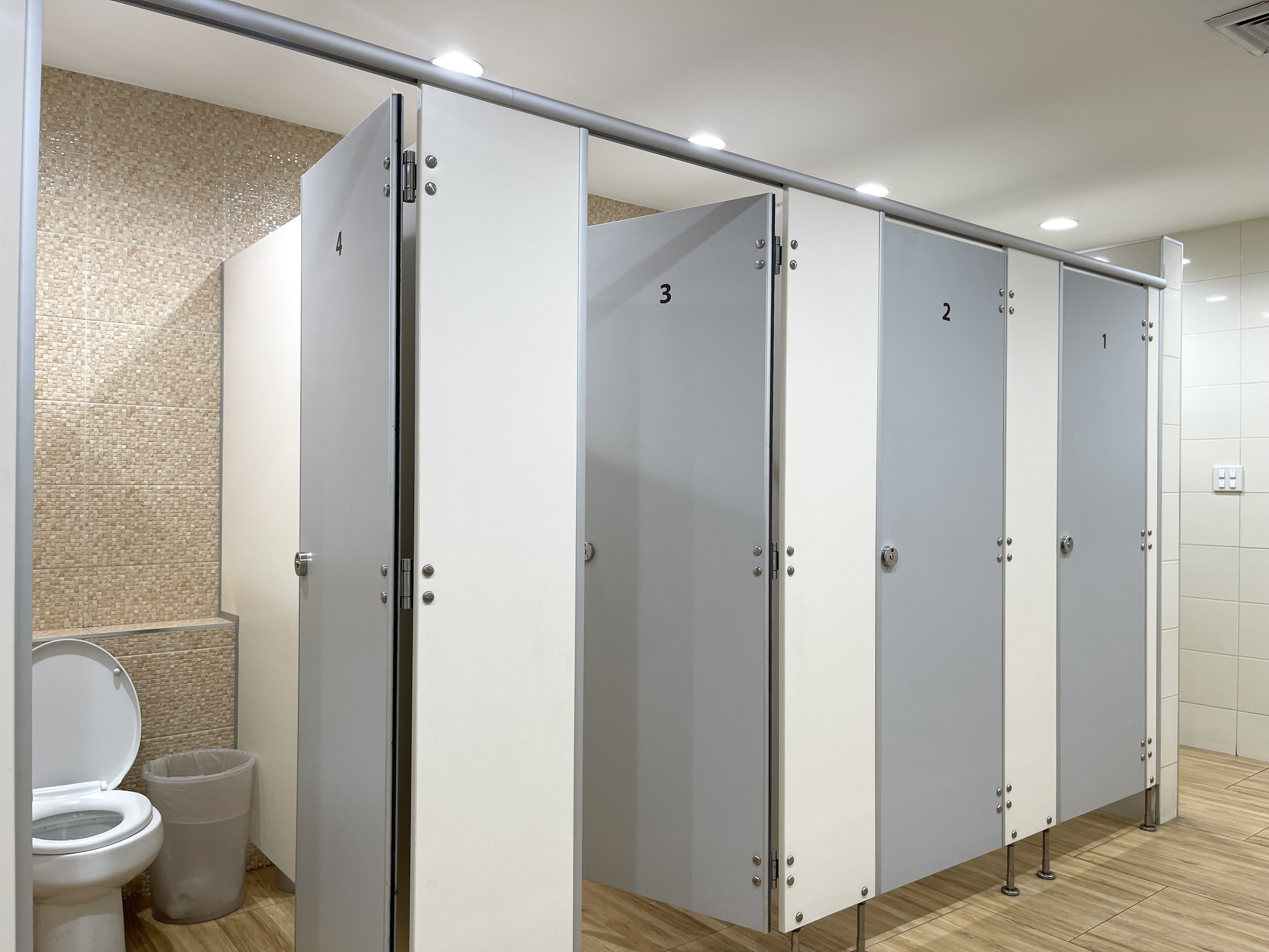 Public restrooms decoration with wooden partition